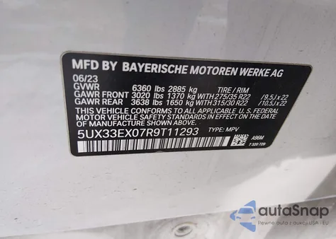 2024 BMW X6 xDrive40I from USA, damaged, VIN 5UX33EX07R9T11293